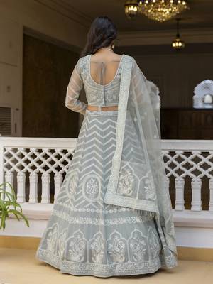 Grey georgette Sequin embroidered lehenga choli with dupatta  2