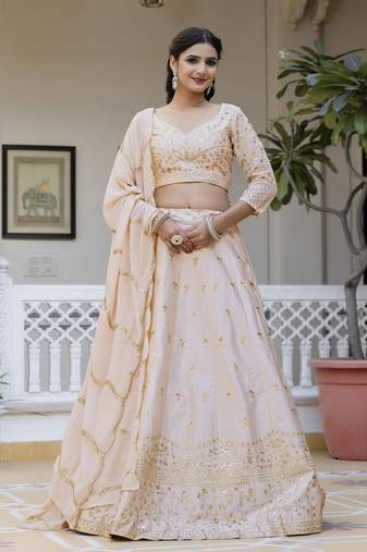 Light peach embroidered lehenga choli with dupatta