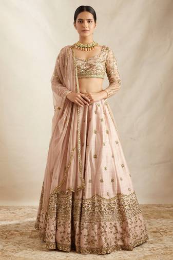 Light peach embroidered lehenga choli with dupatta