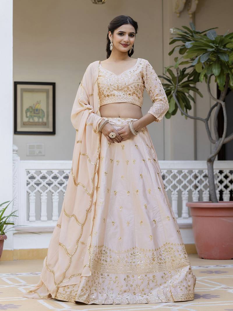 Light peach embroidered lehenga choli with dupatta
