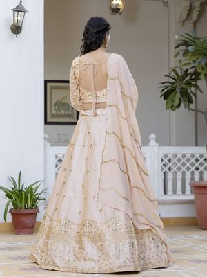 Light peach embroidered lehenga choli with dupatta 2