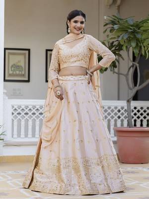 Light peach embroidered lehenga choli with dupatta 3