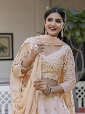 Light peach embroidered lehenga choli with dupatta 4