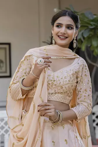 Trendmalls Light peach embroidered lehenga choli with dupatta