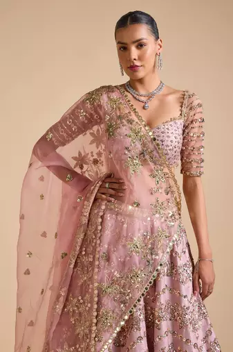 Pink embroidered lehenga choli with dupatta