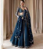 Teal Blue embroidered lehenga choli with dupatta
