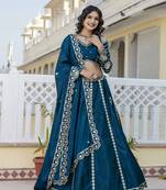 Trendmalls Teal Blue embroidered lehenga choli with dupatta