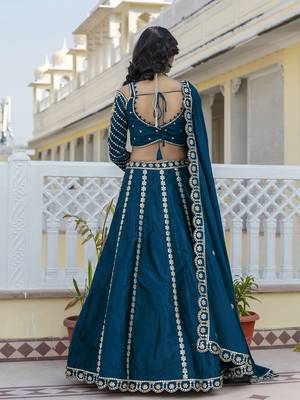 Teal Blue embroidered lehenga choli with dupatta 2
