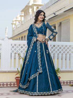 Teal Blue embroidered lehenga choli with dupatta 3