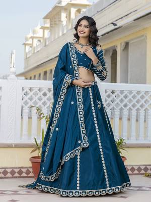 Teal Blue embroidered lehenga choli with dupatta 4