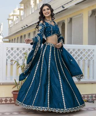 Teal Blue embroidered lehenga choli with dupatta 5