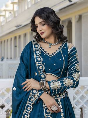 Teal Blue embroidered lehenga choli with dupatta 8