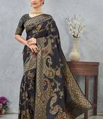 black color banarasi silk blend meenakari work saree with blouse
