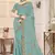 Sky blue color zirkon work & codding embroidered fendy satin silk  saree with blouse