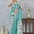 Sky blue color zirkon cut border worksatin digital printed saree with blouse