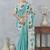 Sky blue color zirkon cut border worksatin digital printed saree with blouse