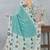 Sky blue color zirkon cut border worksatin digital printed saree with blouse