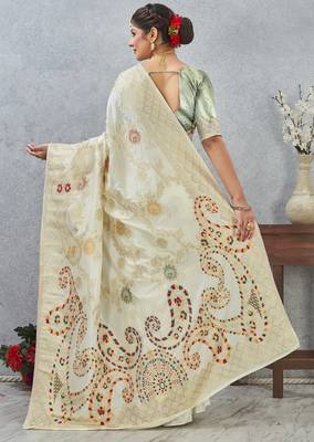 off-white color banarasi silk blend meenakari work  saree with blouse 5