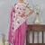 Pink color zirkon cut border worksatin digital printed saree with blouse