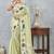 Lemon color zirkon cut border worksatin digital printed saree with blouse