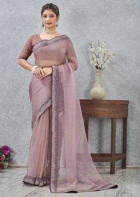 levender zirkon work border soft silk blend saree with blouse 1