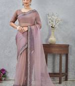 levender color zirkon work border soft silk blend saree with blouse