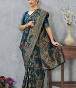 morpeach color banarasi silk blend meenakari work saree with blouse