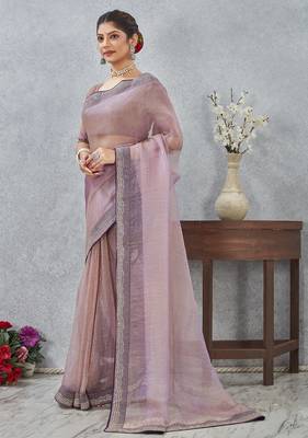 levender zirkon work border soft silk blend saree with blouse 2