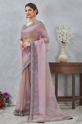 levender zirkon work border soft silk blend saree with blouse