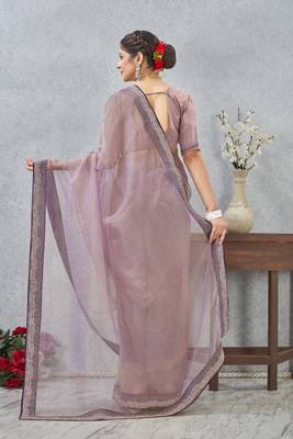 levender zirkon work border soft silk blend saree with blouse 3