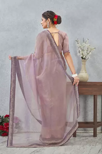 levender zirkon work border soft silk blend saree with blouse