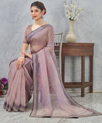 levender zirkon work border soft silk blend saree with blouse 4