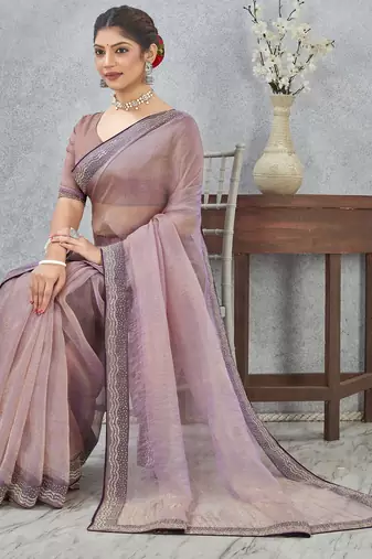 levender zirkon work border soft silk blend saree with blouse
