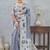 Grey color zirkon cut border worksatin digital printed saree with blouse