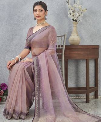levender zirkon work border soft silk blend saree with blouse 5