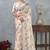 Peach color zirkon work border fendy satin digital print saree with blouse