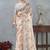 Peach color zirkon work border fendy satin digital print saree with blouse