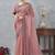 pink color zirkon work border soft silk blend saree with blouse