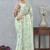 Rama green color zirkon work border fendy satin digital print saree with blouse