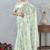 Rama green color zirkon work border fendy satin digital print saree with blouse
