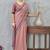 pink color zirkon work border soft silk blend saree with blouse