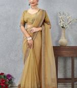 musturd color zirkon work border soft silk blend saree with blouse