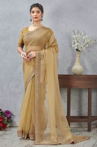 musturd color zirkon work border soft silk blend saree with blouse