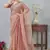 peach color zirkon work border soft silk blend saree with blouse