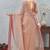 peach color zirkon work border soft silk blend saree with blouse