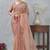 peach color zirkon work border soft silk blend saree with blouse