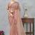 peach color zirkon work border soft silk blend saree with blouse