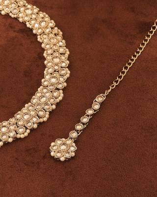 brown alloy choker set with kundan stone work 3