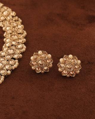 brown alloy choker set with kundan stone work 4