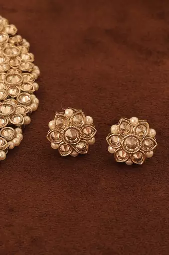 brown alloy choker set with kundan stone work
